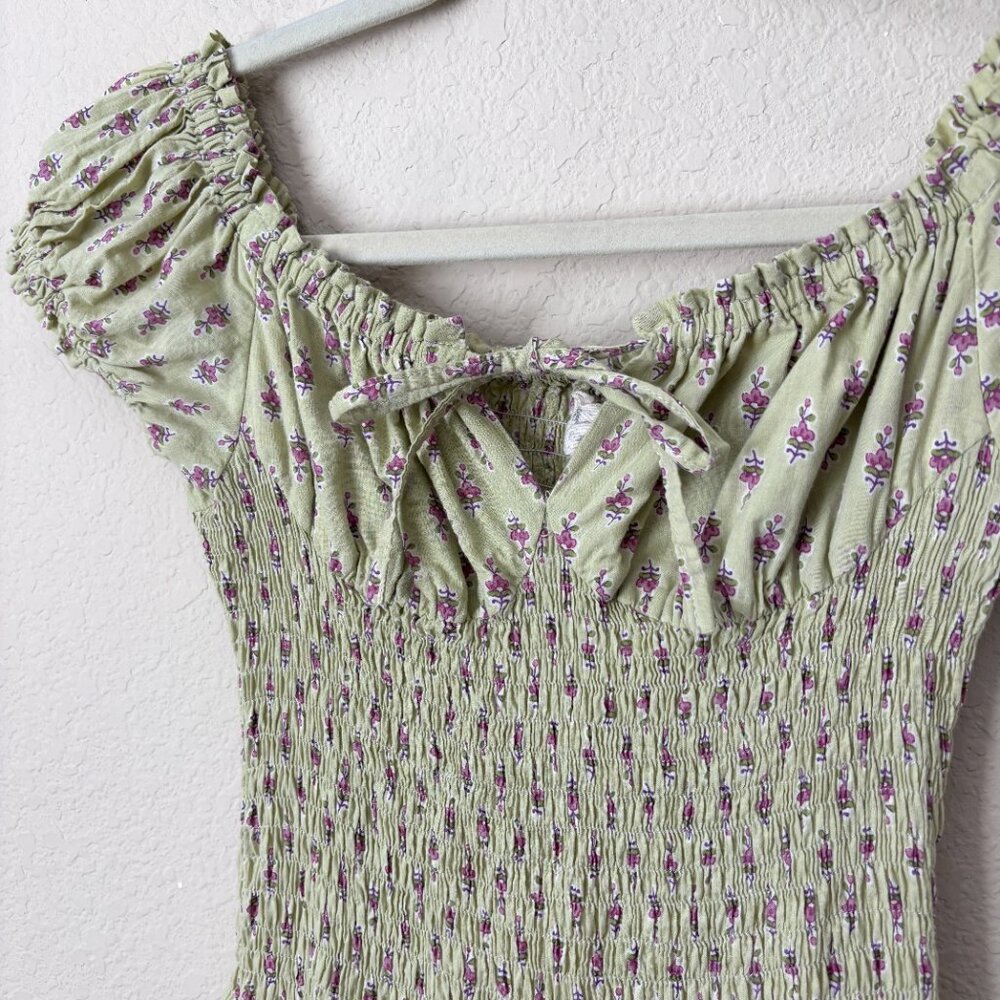 Smocked Floral Maxi Dress in Light Green - Picture 6 of 11
